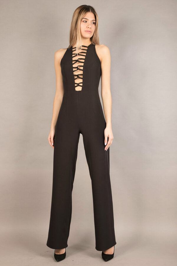 Mid-length crepe jumpsuit with full shoulders