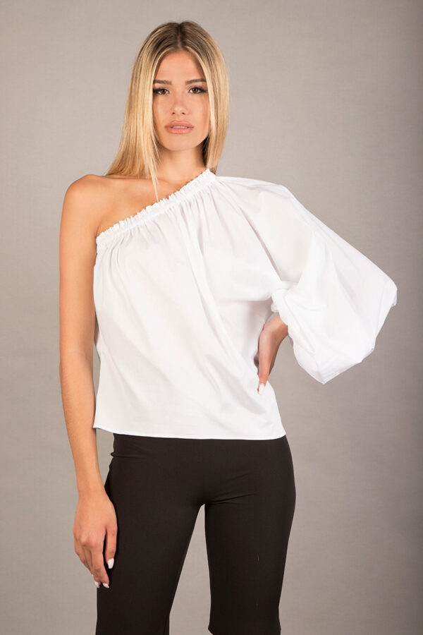Poplin blouse with one shoulder