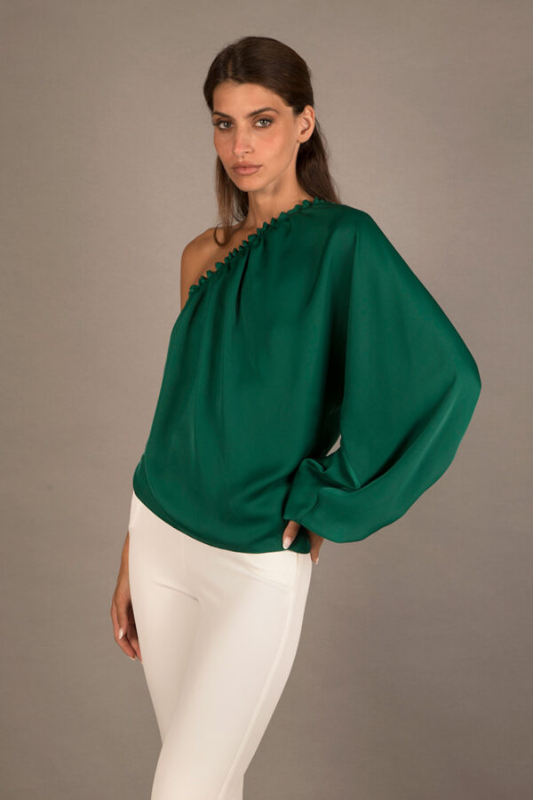 One-shoulder satin blouse