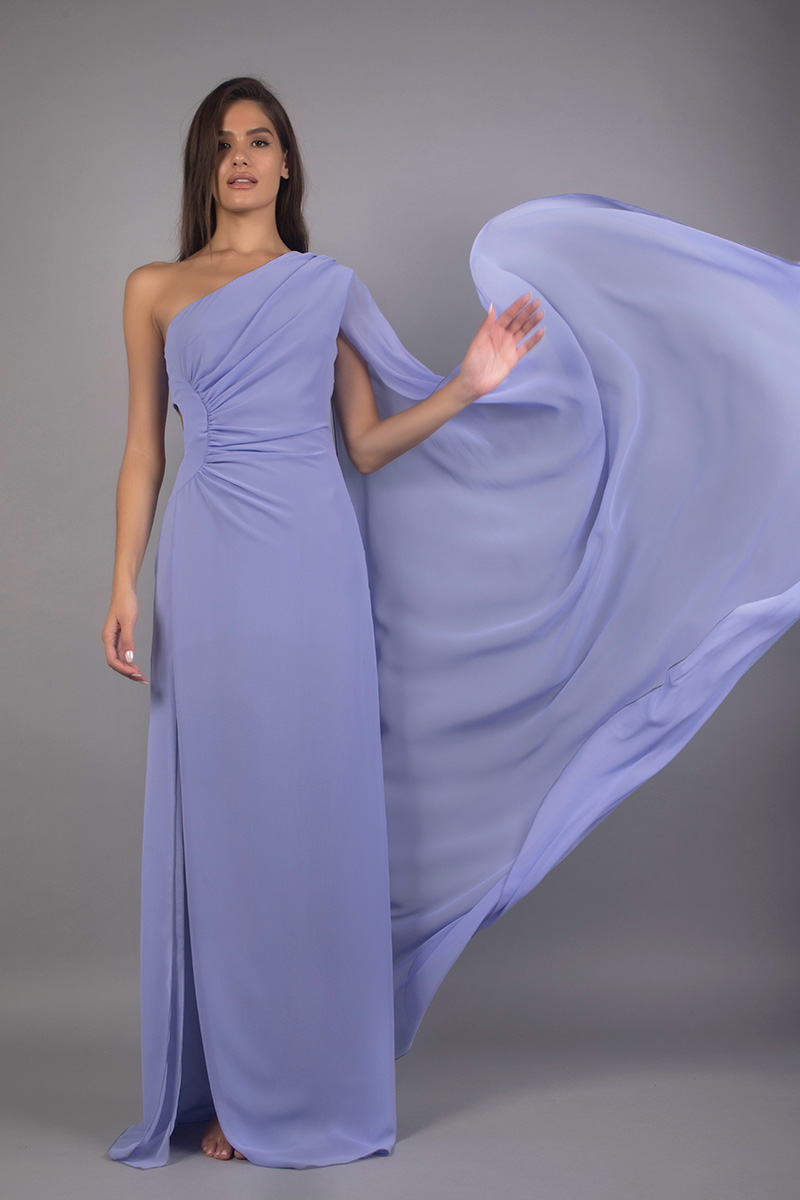Dress with hole, one shoulder cape