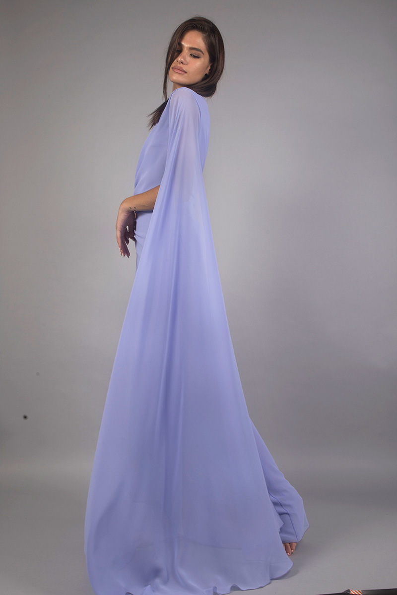 Dress with hole, one shoulder cape