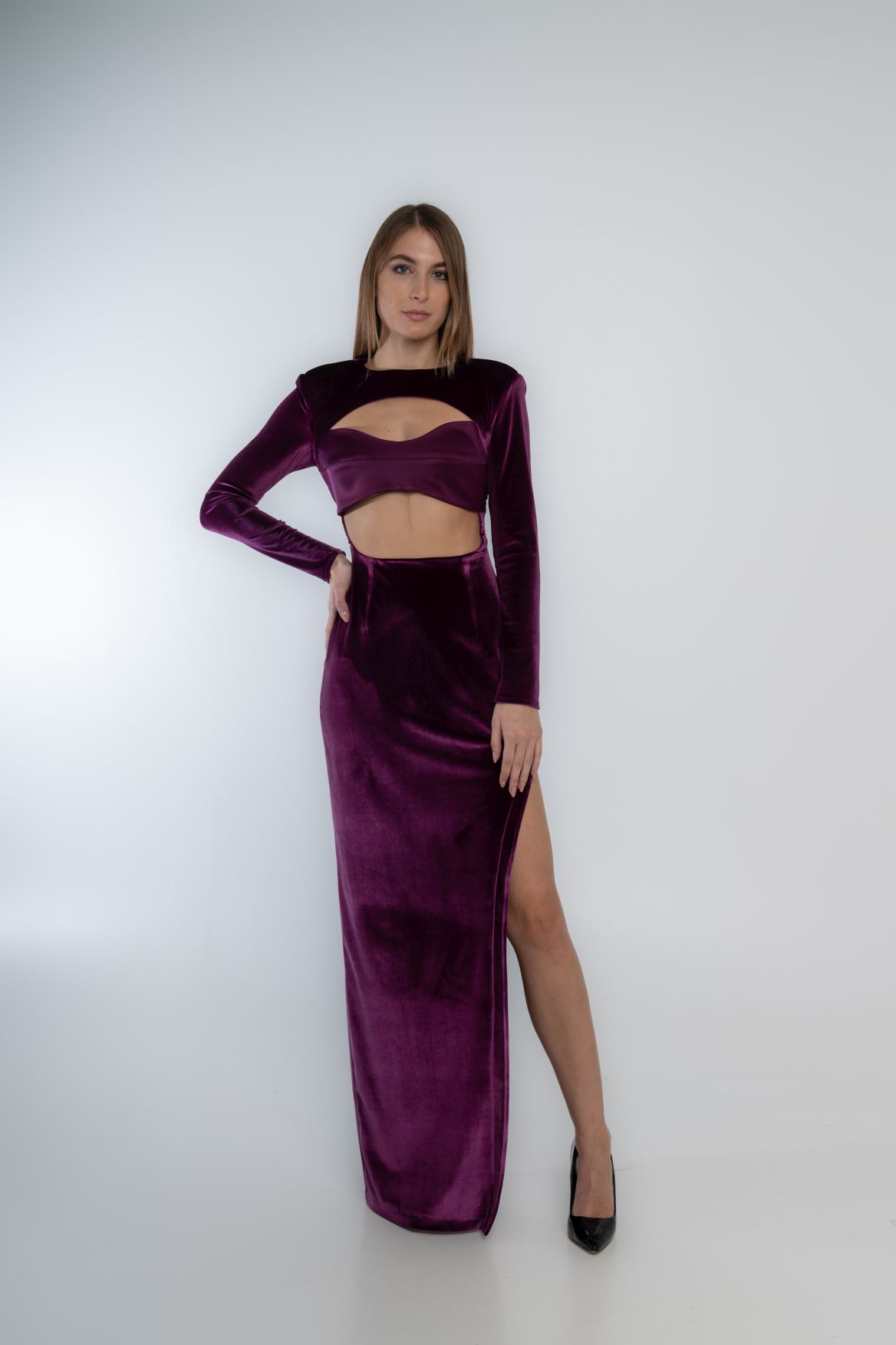 Velvet dress with basque