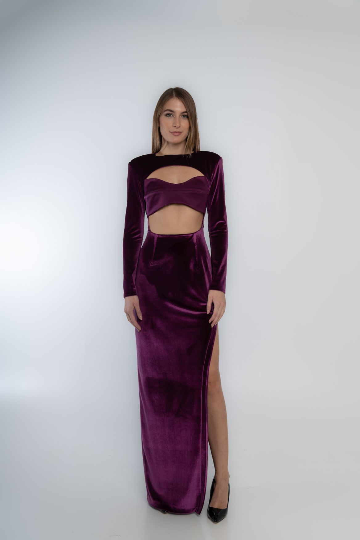 Velvet dress with basque